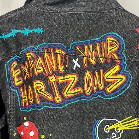 Brooklyn Cloth Black Jean Jacket with Colorful Patches - Picture 3 of 8